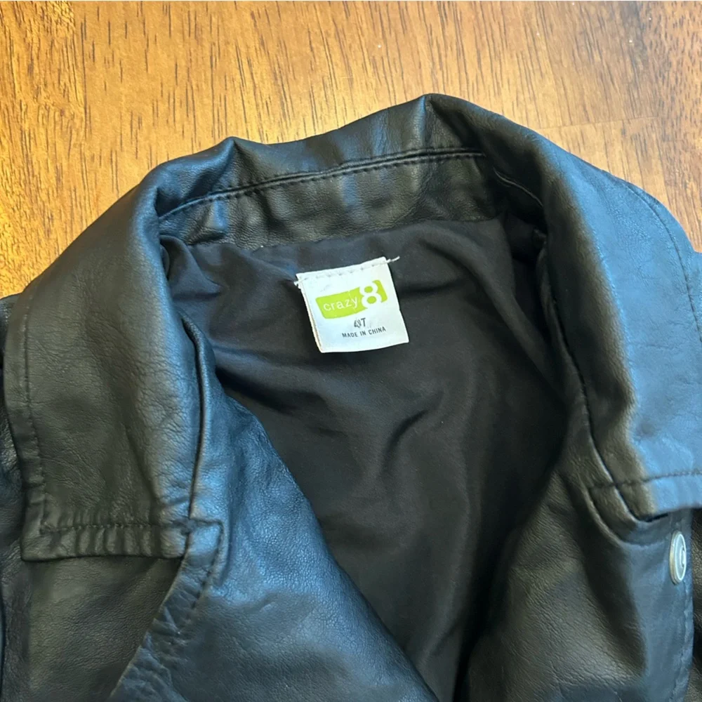 Crazy 8 Black Faux Leather Zip Jacket | Toddler Girl 4T | Classic Cool Outerwear - Picture 3 of 7